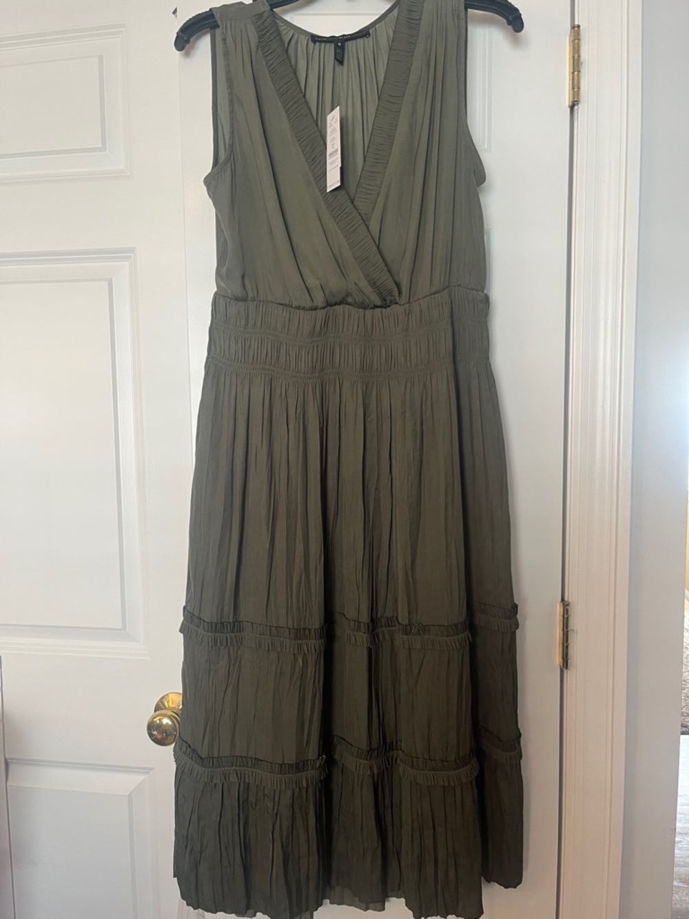 White House Black Market Olive Green Sleeveless Tiered Maxi Dress